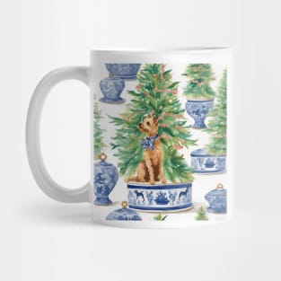 Cute trrrier and Christmas tree in chinoiserie jar Mug